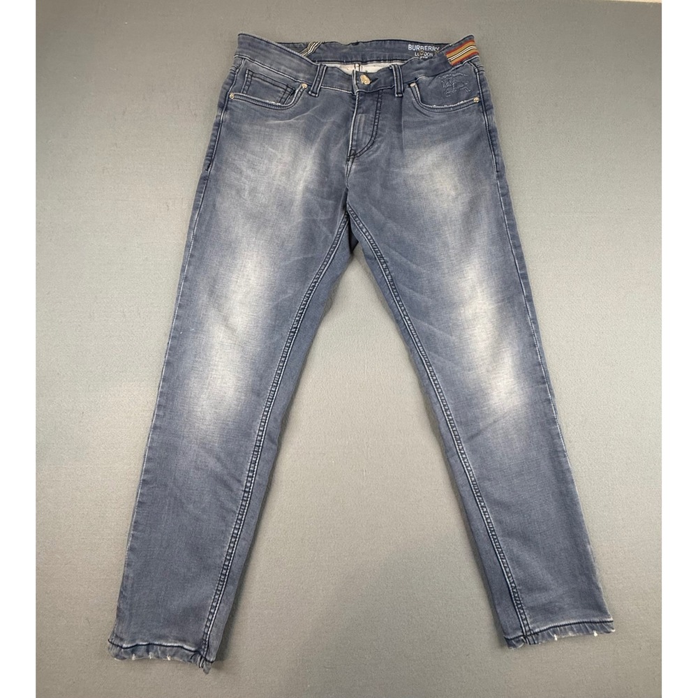 Burberry Brit Jeans Men 34W Blue Faded Slim Fit Prorsum Knight Logo Denim